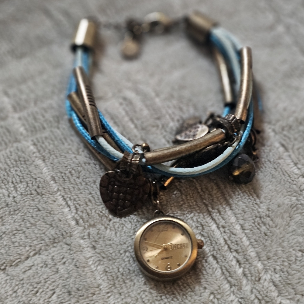 Bronze and turquoise Blue Multi-Strand Bracelet Watch